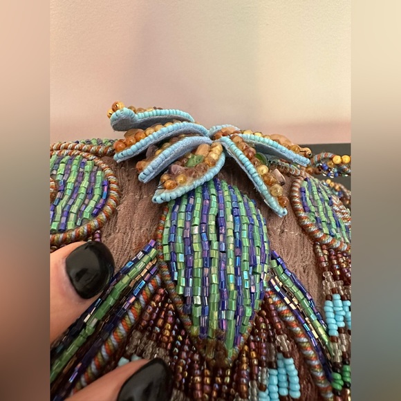 Vintage Mary Frances Beaded Turquoise Multi Color Bird Purse - Picture 9 of 16
